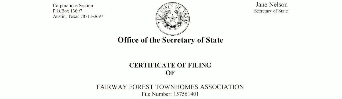 Reinstatement of Fairway Forest Townhomes Association is Complete!